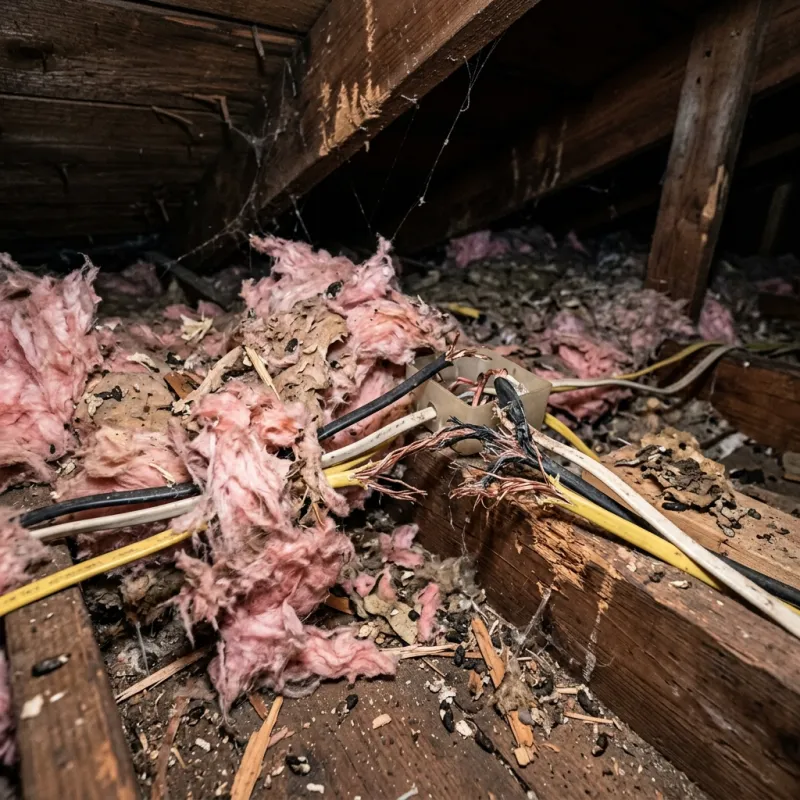 Contaminated ceiling insulation being assessed in a Tootgarook roof space