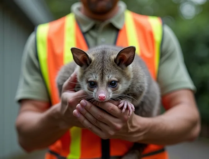 Animal handler safely recovering a deceased possum in Tootgarook